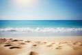 Seascape abstract beach background. blur bokeh light of calm sea and sky. Focus on sand foreground Royalty Free Stock Photo