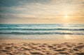 Seascape abstract beach background. blur bokeh light of calm sea and sky. Focus on sand foreground. Royalty Free Stock Photo