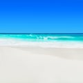 Seascape background of Seychelles, Praslin island, tropical beach Anse Georgette with white sand and turquoise Indian ocean water