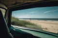 Seascape with beach view from inside the car. Generative ai