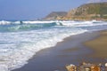 Seascape. The blue Mediterranean Sea against the backdrop of mountains in the Turkish resort town of Alanya Royalty Free Stock Photo