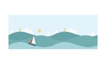 Seascape, blue sea background with waves, yacht, beacon vector Illustration