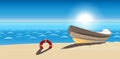 Seascape boat sandy beach vector icon isolated Royalty Free Stock Photo