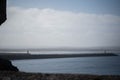 seascape, breakwater with lighthouses, good summer day Royalty Free Stock Photo