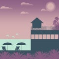 Seascape with bungalow tropical beach and umbrella