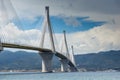 Seascape with The cable bridge between Rio and Antirrio, Patra, Greece Royalty Free Stock Photo