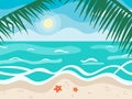 Seascape in cartoon flat style. Summer sunny day, beach and ocean illustration. Background for banner, logo, lettering Royalty Free Stock Photo