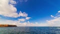 Seascape with cloudy blue sky in Eyemouth, Scottish Boarders