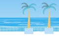 Seascape for copy space, flat vector stock illustration with palms on the beach, sea, ocean as a template with place for text Royalty Free Stock Photo