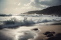 seascape with crashing waves on a windswept beach