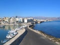 Seascape, Crete. Road through harbor. Royalty Free Stock Photo