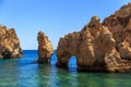 Seascape with different shapes of reefs, Farol da Ponta da Piedade coastiline in Lagos