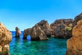 Seascape with different shapes of reefs, Farol da Ponta da Piedade coastiline in Lagos