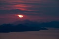 Red sunset landscape view of dubrovnik sea at 2018 summer