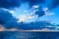 Seascape evening stormy sea horizon and sky.