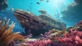 Victorian-inspired Shipwreck In Coral Aquarium: A 32k Uhd Masterpiece