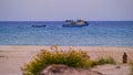 Seascape of a fishing boat in Maayan Zvi, Hof Hacarmel region Israel. Royalty Free Stock Photo