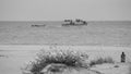 Seascape of a fishing boat in Maayan Zvi, Hof Hacarmel region Israel.