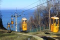 Seascape with funicular. Funicular with yellow cabs.