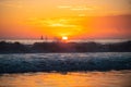 Seascape golden sunrise over the sea. Nature landscape. Beautiful orange and yellow color on ocean sunset. Seascape with Royalty Free Stock Photo