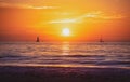 Seascape golden sunrise over the sea. Nature landscape. Beautiful orange and yellow color on ocean sunset. Seascape with Royalty Free Stock Photo