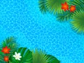 Seascape illustration. tropical background. Tropic landscape with exotic jungle rainforest palms leaves, monstera, flowers. Royalty Free Stock Photo