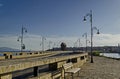 Seascape of isthmus with old wooden windmill between ancient Mesembria and new town Nessebar, Black Sea Royalty Free Stock Photo