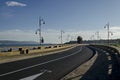 Seascape of isthmus with old wooden windmill between ancient Mesembria and new town Nessebar, Black Sea Royalty Free Stock Photo