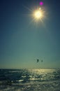 Seascape with kite surfers