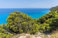 Seascape of Kokkinos Vrachos Beach with blue waters, Lefkada, Ionian Islands, Greece Royalty Free Stock Photo