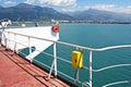 Seascape and landscape of the coastline and waters of the port of Iskenderun, Turkey.