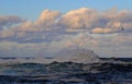 Seascape with large wave at dusk