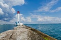 Seascape with lighthouse on the Black Sea in Odesa during the summer season Royalty Free Stock Photo