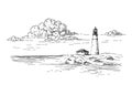 Seascape. Lighthouse. Hand drawn illustration converted to vector