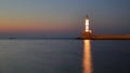 Seascape with lighthouse, morning sea panorama