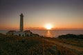 Seascape with lighthouse and sunset at sunset on Ustica island i Royalty Free Stock Photo