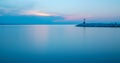 Seascape long exposure after sunset. Evening in Rimini seaport