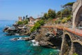 Seascape with the Mediterranean rocky coastline and promenade at Genoa Nervi Royalty Free Stock Photo