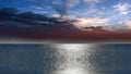 Seascape at Night  dramatic cloudy  sky  at sea on  blue water moonlight reflection  seascape blue pink sunset  nature landscape Royalty Free Stock Photo