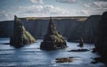 Seascape with Old Man of Hoy sea stack and cliffs Royalty Free Stock Photo