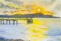 Seascape painting sunset colorful of mountain and emotion