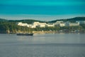 Seascape with the Pallada sailing ship off the coast of Russian island