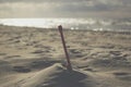 seascape with red plastic sea shovel Royalty Free Stock Photo