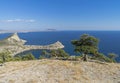 Seascape with relict juniper trees. Crimea.