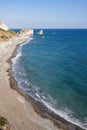 Seascape of the Rock of Aphrodite coast, at Paphos in Cyprus