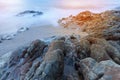 Seascape of rock in long exposure,composition of nature for back
