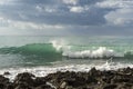 Seascape with rocks and big waves