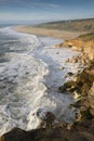 seascape, rocks and north beach with waves in the town of Nazare on the shores of the Atlantic Ocean. spring Royalty Free Stock Photo