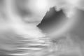 Seascape rocks storm storm blurred image of the sun black and white. 3D rendering 3D illustration