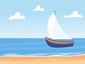 Seascape with sail boat and beach. Horizontal background Royalty Free Stock Photo